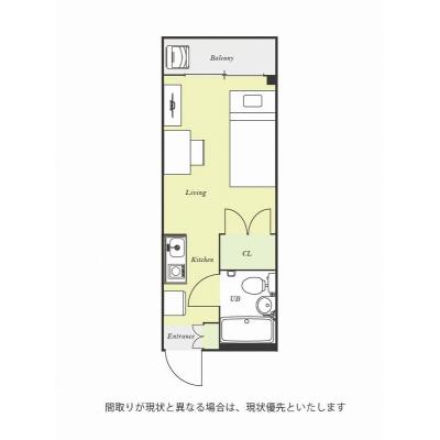 ユニオンマンスリー永山３　407　1R・シングル☆京王線と小田急線の２路線利用可能/明大前駅や新宿駅へ乗換なし/デスク＆チェア完備♪の間取り図