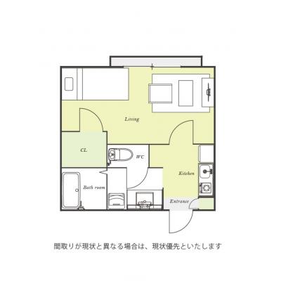 ユニオンマンスリー京成稲毛１　102　1K・シングル☆人気のバストイレ別＆独立洗面台＆温水洗浄便座♪ソファ・ローテーブルのある26㎡のお部屋の間取り図