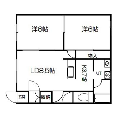 POROKARI旭川自衛隊前B/2LDK/ベッド2台/Pありの間取り図