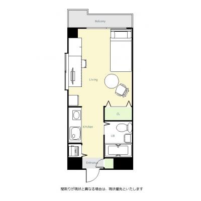 ユニオンマンスリー千葉本八幡１　215　1R・シングル☆◆インターネット固定回線(有線・Wi-Fi)無料の部屋◆デスク＆チェア付きの間取り図