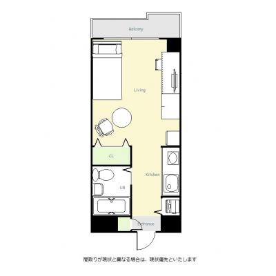 ユニオンマンスリー千葉本八幡１　408　1R・シングル☆◆インターネット固定回線(有線・Wi-Fi)無料の部屋◆デスク＆チェア付きの間取り図