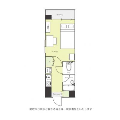 ユニオンマンスリー春日部１　803　1K・セミダブル☆【禁煙ルーム】人気の角部屋＆バストイレ別＆デスク・チェアや室内洗濯機などの生活家電があるお部屋/東武伊勢崎線「の間取り図