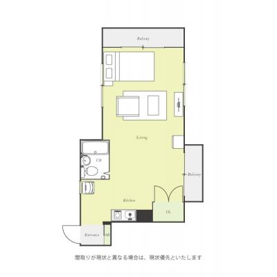 ユニオンマンスリー天王台１　301　1R・セミダブル☆■安心のオートロック完備♪人気の角部屋＆ソファ・テーブル＆室内洗濯機や電子レンジなど生活家電のある広々33㎡のの間取り図