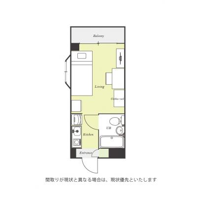 ユニオンマンスリー浦安６　401　1R・シングル☆人気の角部屋♪デスク・チェア完備＆室内洗濯機など生活家電のあるお部屋/浦安駅から徒歩/東京ベイ・浦安市川医療センタの間取り図