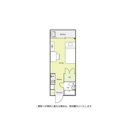 ユニオンマンスリー岩槻１　102　1R・シングル☆デスク・チェアや2ドア冷蔵庫など家具家電付きのお部屋＆たっぷり入る収納付き。物件近くには「ニトリ　岩槻店」もあり♪の間取り図