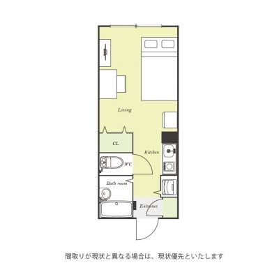 ユニオンマンスリー稲毛１　203　1R・セミダブル☆人気の角部屋＆バストイレ別＆デスク・チェア完備♪室内洗濯機や冷蔵庫など生活家電のあるお部屋/JR総武本線利用で錦糸町の間取り図