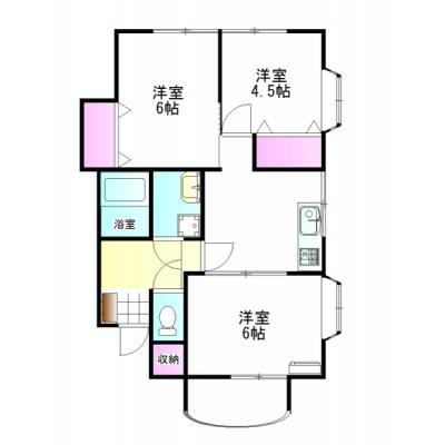 グランマンスリー伊勢崎連取本町D棟２階【2ベットルーム！伊勢崎市民病院南】の間取り図