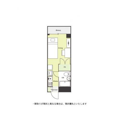 ユニオンマンスリー町田７　303　1R・シングル☆【禁煙ルーム】人気の角部屋＆モニター付きインターフォン完備♪デスクや室内洗濯機など生活家電があるお部屋/JR横の間取り図