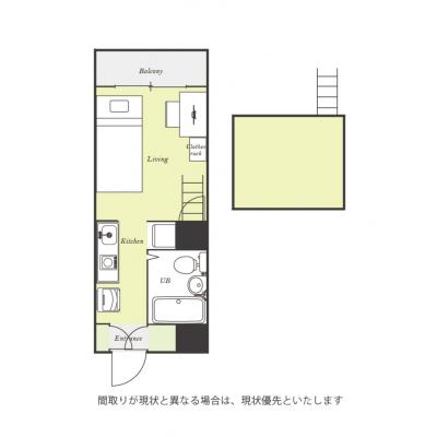 ユニオンマンスリー横浜鶴ヶ峰３　E102　1R・シングル☆【禁煙ルーム】嬉しいロフトつき！デスク・チェア完備＆室内洗濯機など生活家電のあるお部屋/の間取り図