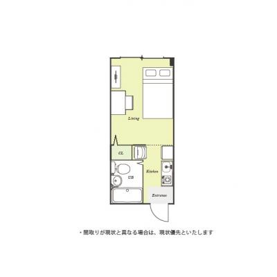 ユニオンマンスリー川崎１７　106　1R・セミダブル☆【禁煙ルーム】安心の室内洗濯機＆冷蔵庫や電子レンジなど生活家電完備！デスク・チェアのあるお部屋/ＪＲ東海道の間取り図