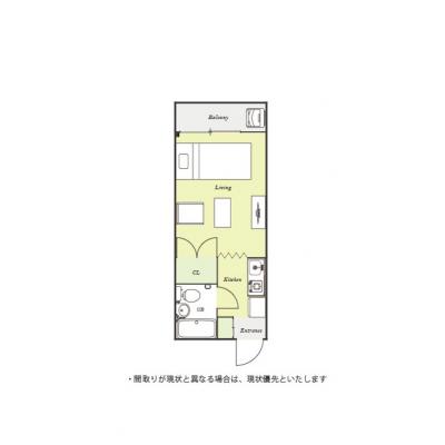 ユニオンマンスリー稲城フェリーチェ１　115　1R・シングル☆【禁煙ルーム】ローテーブル・ソファのあるお部屋♪冷蔵庫や電子レンジなど生活家電完備/京王相模原線利の間取り図