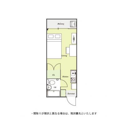 ユニオンマンスリー稲城フェリーチェ１　112　1R・セミダブル☆【禁煙ルーム】洗濯機や掃除機など生活家電完備♪デスク・チェアのあるお部屋/京王相模原線利用で、京の間取り図