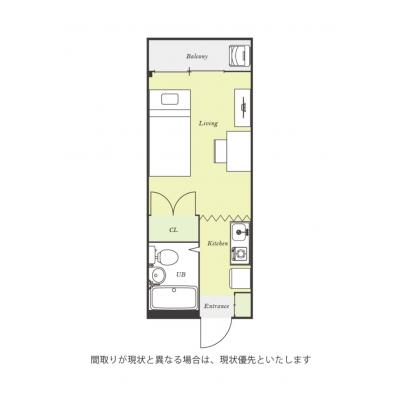 ユニオンマンスリー稲城５　201　1R・シングル☆【禁煙ルーム】人気の角部屋♪デスク・チェア＆洗濯機や冷蔵庫など生活家電完備/都営新宿線の直通運転利用の間取り図