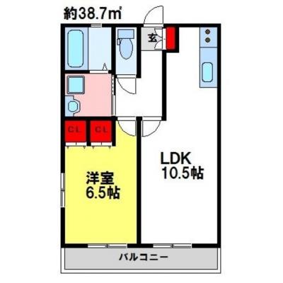 トーマンスリー鳥栖市弥生が丘２★広々１LDK★駐車場敷地内 ありの間取り図