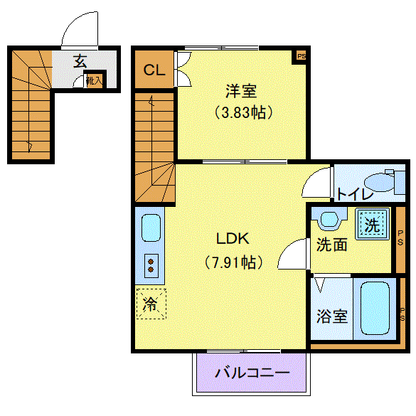 マンスリーリブマックス世田谷代田カサプレミア▲『禁煙ルーム・1LDK・31平米』【Wi-Fi無制限・追い焚き機能】≪エクセレントシリーズ≫の間取り図
