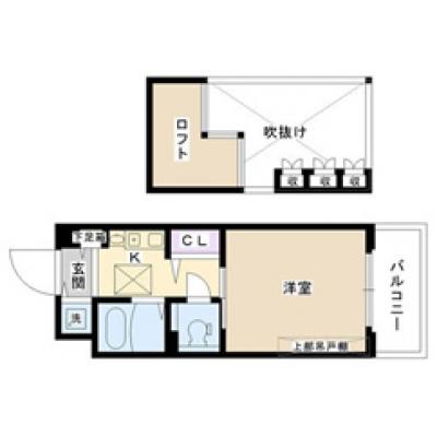 【新大阪　徒歩4分】EC新大阪3SP➁南【ＮＥＴ無料・小型犬相談可、ロフト付・３２型ＴＶ・ドラム式洗濯乾燥機・ブルーレイ標準完備】の間取り図