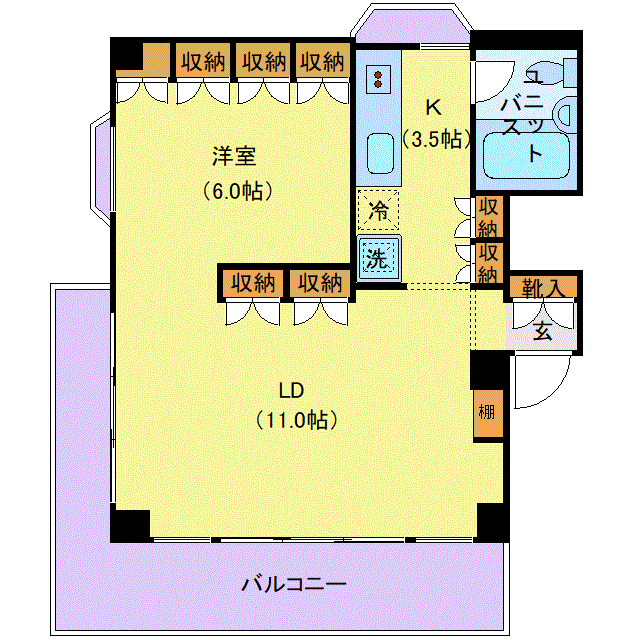 グッドステイ恵比寿3丁目フラット■『禁煙ルーム・1LDK・42平米・3点UB』【ライト】の間取り図