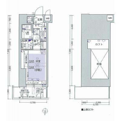 EC新大阪3SP⑤【分譲タイプ、ＮＥＴ無料・ペット相談可、ロフト付・床暖房・ドラム式洗濯乾燥機・３２型ＴＶ・HDD内蔵ブルーレイ標準装備！】の間取り図