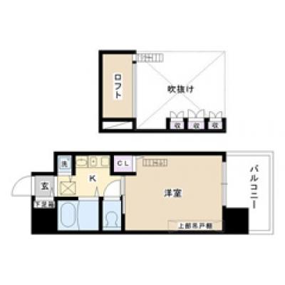 EC梅田東アクアパレス③【分譲貸・NET（有線）無料・ロフト付・床暖房・ガスコンロ・温水洗浄便座・浴室暖房乾燥機・３２型ＴＶ・HDD内蔵ブルーレイ標準装備！】の間取り図