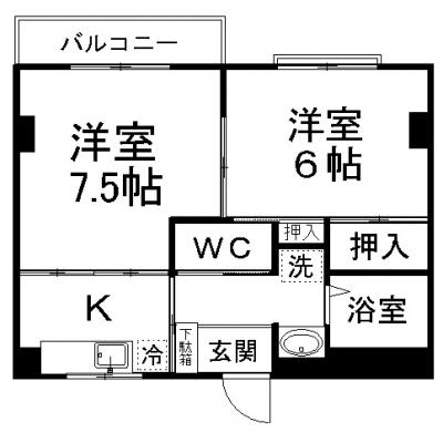 みさわやビル2K（38.8㎡）の間取り図