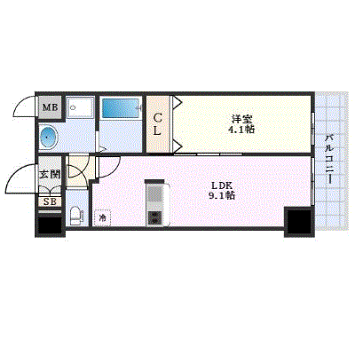 グッドステイ松屋町グレース■エグゼ【1LDK・ハイクラス・ベーシック・駅徒歩2分・洗浄機能付き便座・独立洗面台・浴室乾燥機】の間取り図