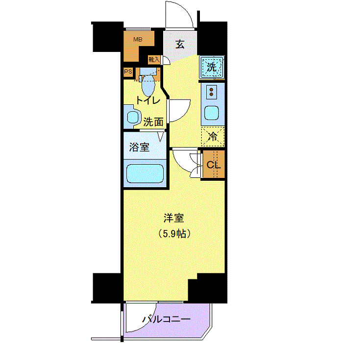 マンスリーリブマックス横浜・阪東橋駅前ノッツ△『禁煙ルーム・駅3分』【Wi-Fi無制限・独立洗面・浴室乾燥付】≪エクセレントシリーズ≫の間取り図