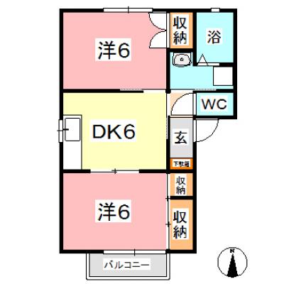 ★★ニングル土倉A-Ⅱ（※禁煙）★★【さくらマンスリー】イオン倉敷駅徒歩圏内!! 2DKの間取り図