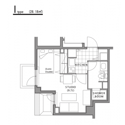 Pangoo品川★1Kタイプ★【品川高輪エリア・スマートロック・WI-FI・家具家電付】の間取り図