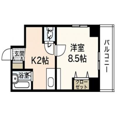 エールマンスリー紙屋町（4-2)　【★無料WI-FI標準装備（無制限）★・本通り３分・セミダブルＢ・バストイレ別・完全角部屋】の間取り図