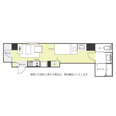 ユニオンマンスリー新富町レジデンス１　602　1R・シングル☆◆インターネット固定回線（有線・Wi-Fi）無料の部屋◆【禁煙ルーム】2022年築の築浅デザイナーズ物件！人気の角部屋＆バストイレ別！の間取り図