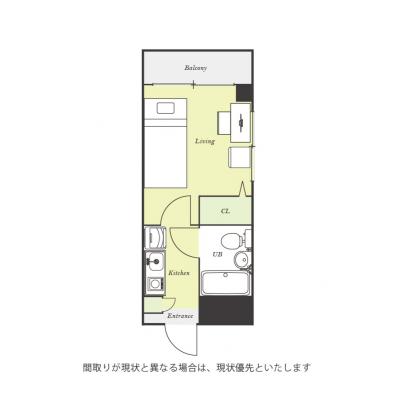 ユニオンマンスリー八王子５　212　1K・シングル☆【禁煙ルーム】人気の角部屋♪デスク・チェアのあるお部屋！安心のモニター付きインターフォン＆室内洗濯機完備の間取り図