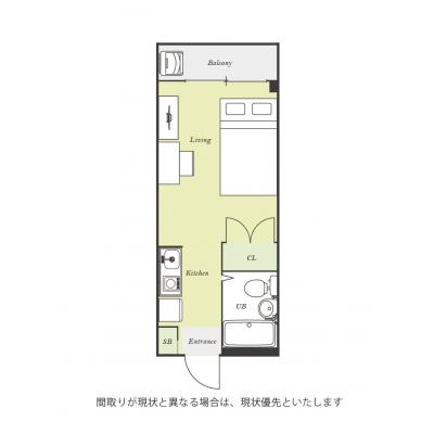 ユニオンマンスリー京王堀之内ラシュレ４　311　1R・セミダブル☆◆インターネット固定回線（有線）無料の部屋◆【禁煙ルーム】人気の角部屋＆宅配ボックス完備！デスク・チェア＆冷蔵庫など生活家電のあるお部の間取り図
