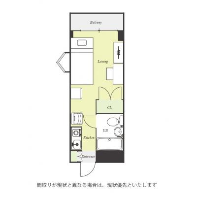 ユニオンマンスリー町田７　308　1R・シングル☆【禁煙ルーム】人気の角部屋♪室内洗濯機やたっぷり収納2ドア冷蔵庫など生活家電完備！デスク・チェアがあるお部屋の間取り図