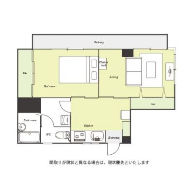 ユニオンマンスリーひばりヶ丘２　401　2DK・ダブル☆【禁煙ルーム】人気の角部屋＆バストイレ別♪安心のモニター付きインターフォン＆室内洗濯機完備！ローテーブル・ソファのあるゆったり42㎡のお部屋の間取り図