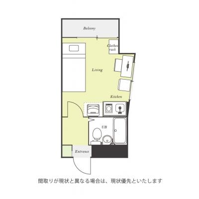 ユニオンマンスリー聖蹟桜ヶ丘５　504　1R・シングル☆【禁煙ルーム】人気の角部屋♪安心の宅配ボックス＆モニター付きインターフォン＆室内洗濯機完備/駅前から帝京大学八王子キャンパスへバス通学の間取り図