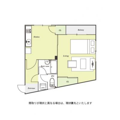 ユニオンマンスリー武蔵中原３　202　1DK・セミダブル☆【禁煙ルーム】人気の角部屋＆2面採光♪バストイレ別・温水洗浄便座完備！の間取り図