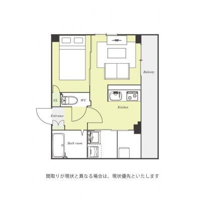 ユニオンマンスリー京王稲田堤４　402　1LDK・セミダブル☆【禁煙ルーム】人気の角部屋＆バストイレ別＆独立洗面台あり！安心の宅配ボックス＆モニター付きインターフォン＆室内洗濯機完備♪の間取り図