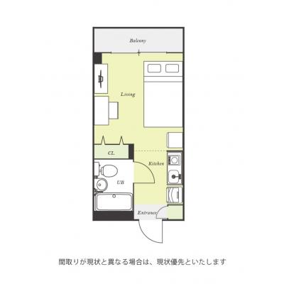 ユニオンマンスリー百合ヶ丘３　407　1R・セミダブル☆【禁煙ルーム】安心の建物AL＆室内洗濯機完備/デスク・チェア＆2ドア冷蔵庫や電子レンジなど生活家電のあるお部屋の間取り図