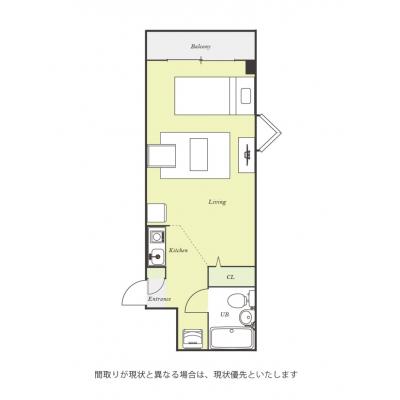 ユニオンマンスリー百合ヶ丘３　410　1R・シングル☆◆インターネット固定回線（有線・Wi-Fi）無料の部屋◆【禁煙ルーム】人気の角部屋♪ローテーブル・ソファーのあるお部屋の間取り図