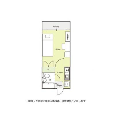 ユニオンマンスリー横浜平沼橋２　402　1K・シングル☆【禁煙ルーム】人気の角部屋♪室内洗濯機や冷蔵庫など生活家電完備！デスク・チェアのあるお部屋/横浜駅も徒歩圏内の間取り図