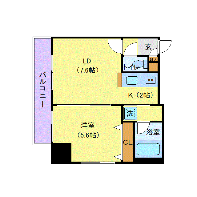 マンスリーリブマックス札幌・大通りスクエアレジデンス☆『禁煙ルーム・1LDK・33平米』【独立洗面・ローテーブル・ソファ】≪スタンダードシリーズ≫の間取り図