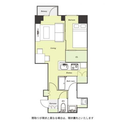 ユニオンマンスリー渋谷カディナ１　403　1LDK・セミダブル☆◆インターネット固定回線（有線・Wi-Fi）無料の部屋◆【禁煙ルーム】2024年築！人気の角部屋＆バス・トイレ別！の間取り図