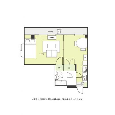●2026年4月19日から入居可●ユニオンマンスリー横浜反町２　201　1DK・セミダブル☆【禁煙ルーム】広々１DK＆人気の角部屋物件！ダイニングテーブルやゆったり二人掛けソファ付き。東急東横線 反町の間取り図