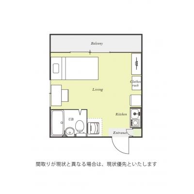 ユニオンマンスリー菊名４　301　1R・シングル☆【禁煙ルーム】人気の角部屋♪デスク・チェア＆室内洗濯機や冷蔵庫など生活家電のあるお部屋/ディスカウントストア・オリンピックまで徒歩約3分の間取り図
