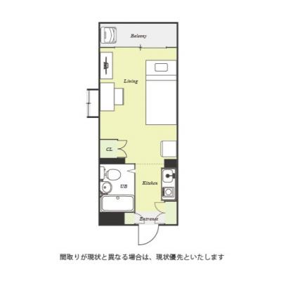 ユニオンマンスリー横浜・白楽６　105　1R・シングル☆【禁煙ルーム】人気の角部屋♪嬉しい宅配ボックス完備！デスク・チェア＆洗濯機や2ドア冷蔵庫など生活家電のあるお部屋の間取り図