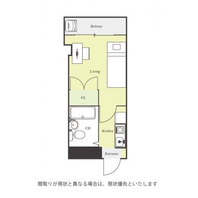 ユニオンマンスリー日吉本町３　102　1K・セミシングル☆【禁煙ルーム】来客時に嬉しいモニター付きインターフォン＆直接リビングが見えない室内ドアあり♪慶應義塾大学日吉キャンパスの最寄り駅まで1駅の間取り図
