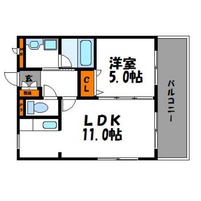 トーマンスリー中央区今泉★好立地物件★広々1LDK★インターネット無料の間取り図