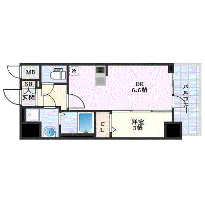 マンスリーリブマックス弁天町駅北エスリード△エグゼ【Wi-Fi・禁煙・1DK・設備充実】≪エクセレントシリーズ≫の間取り図