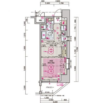 ◇EP飯田橋タワーレジデンス◇⑦【分譲貸・NET無料・ペット飼育相談可・２口ガスコンロ・温水洗浄便座・浴室暖房乾燥機！】の間取り図