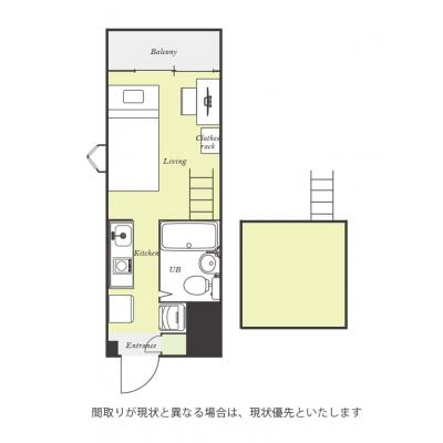 ユニオンマンスリー横浜鶴ヶ峰２　W101　1R・シングル☆【禁煙ルーム】人気の角部屋＆嬉しいロフトつき♪デスク・チェア完備！室内洗濯機など生活家電のあるお部屋の間取り図